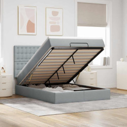 Estrutura cama otomana colchão 140x200cm tecido cinzento claro