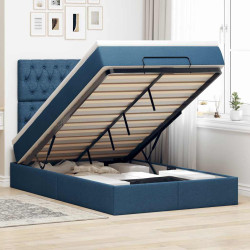 Estrutura de cama otomana com colchão 120x190 cm tecido azul