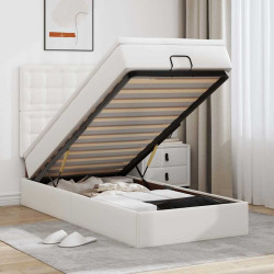 Estrutura de cama otomana com colchão branco couro falso