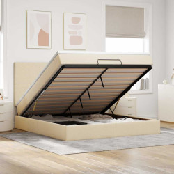 Estrutura de cama otomana com colchão tecido creme 160x200cm