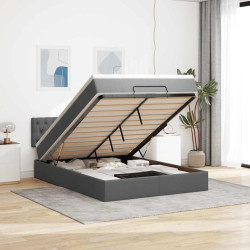 Cama otomana com colchão 140x190 cm tecido cinzento escuro
