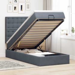 Estrutura cama otomana colchões 90x190cm veludo cinzento escuro