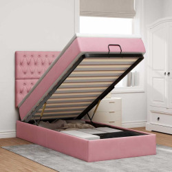 Moldura de cama otomana com colchões rosa 100x200cm veludo