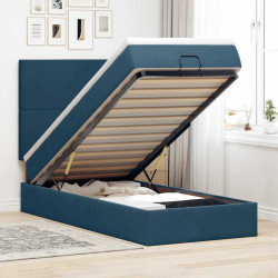 Estrutura de cama otomana com colchões azul escuro veludo