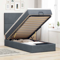 Estrutura cama otomana colchões 80x200cm veludo cinzento escuro