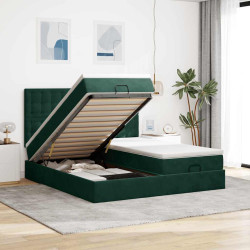Estrutura de cama otomana com colchão verde escuro veludo