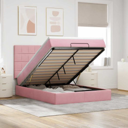 Estrutura de cama otomana com colchões 140x190 cm veludo rosa