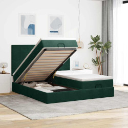 Estrutura de cama otomana com colchão verde escuro veludo