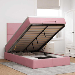 Moldura de cama otomana com colchões rosa 120x190 cm veludo