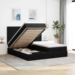 Estrutura de cama otomana com colchões 200x200cm veludo preto