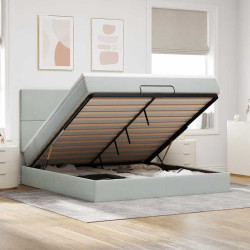 Estrutura cama otomana colchões 160x200cm veludo cinzento claro