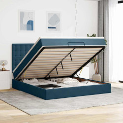 Estrutura cama otomana colchões 180x200 cm veludo azul escuro