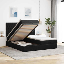 Estrutura de cama otomana com colchões 200x200cm veludo preto