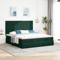 Estrutura de cama otomana com colchão verde escuro veludo