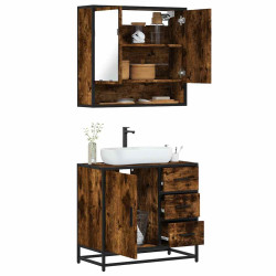 2 Pcs conj. móveis casa de banho derivados madeira cor fumado
