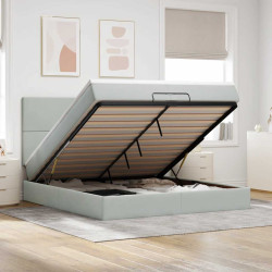 Estrutura cama otomana colchões 200x200cm veludo cinzento claro