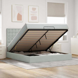 Estrutura cama otomana colchões 200x200cm veludo cinzento claro
