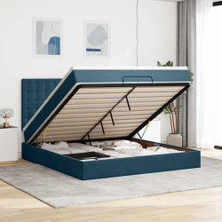 Cama otomana com colchões/leds 200x200 cm veludo azul-escuro