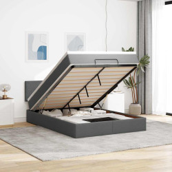 Cama otomana com colchão 140x200 cm tecido cinzento escuro
