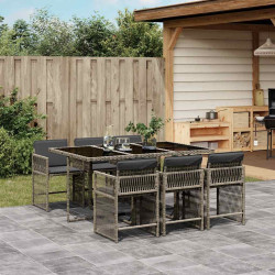 7 Pcs conjunto de jantar p/ jardim c/ almofadões vime PE cinza