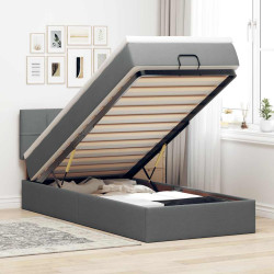 Estrutura cama otomana colchão 100x200cm tecido cinzento escuro