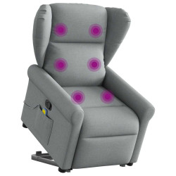Poltrona reclinável massagens tecido cinzento-claro