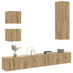 Conjunto de armário TV parede 5 pcs madeira carvalho artisiano