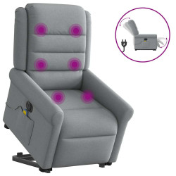 Poltrona elétrica reclinável massagens tecido cinzento-claro