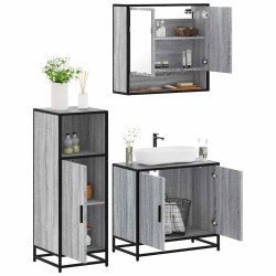 3 Pcs conjunto móveis casa de banho madeira proc. cinza sonoma