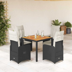 5 Pcs conjunto bistrô de jardim c/ almofadões vime PE preto