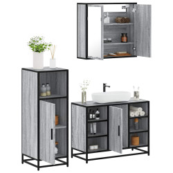 3 Pcs conjunto móveis casa de banho madeira proc. cinza sonoma