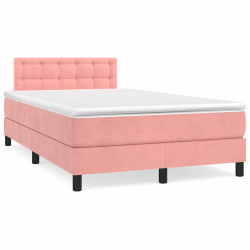 Cama box spring c/ colchão luzes e LED 120x190 cm veludo rosa