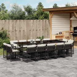 15 Pcs conjunto de jantar p/jardim com almofadões vime PE preto