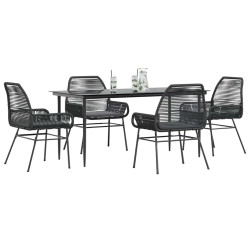 Conjunto de jantar jardim 5 peças almofadas vidro vime PE preto