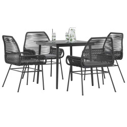 Conjunto de jantar jardim 5 peças almofadas vidro vime PE preto