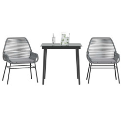 Conjunto jantar jardim 3 peças almofadas vidro vime cinzento PE