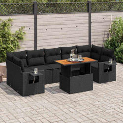 8 Pcs conjunto sofás de jardim com almofadões vime PE preto