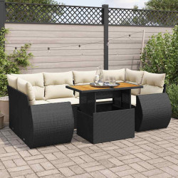 7 Pcs conjunto de sofás p/ jardim c/ almofadões vime PE preto