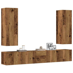 Conjunto de armário TV de parede 5 pcs madeira madeira velha