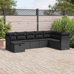 8 Pcs conjunto sofás de jardim com almofadões vime PE preto