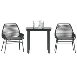 3 Pcs conjunto jantar jardim almofadões vime PE vidro preto
