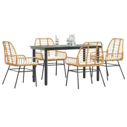 Conjunto jantar jardim 5 peças almofadas vidro vime PE castanho