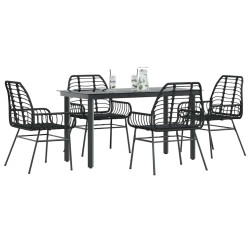 Conjunto de jantar jardim 5 peças vidro vime PE preto