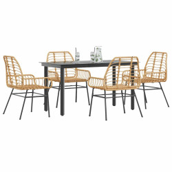Conjunto jantar jardim 5 peças vidro vime PE castanho