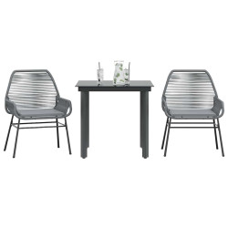 Conjunto jantar jardim 3 peças almofadas vidro vime cinzento PE