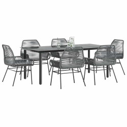 Conjunto jantar jardim 7 peças almofadas vidro vime cinzento PE