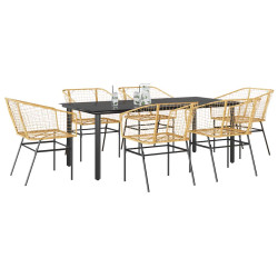 Conjunto jantar jardim 7 peças vidro vime PE castanho