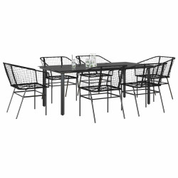 Conjunto de jantar jardim 7 peças vidro vime PE preto