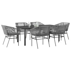 Conjunto jantar jardim 7 peças almofadas vidro vime cinzento PE