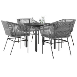 Conjunto jantar jardim 5 peças almofadas vidro vime cinzento PE
